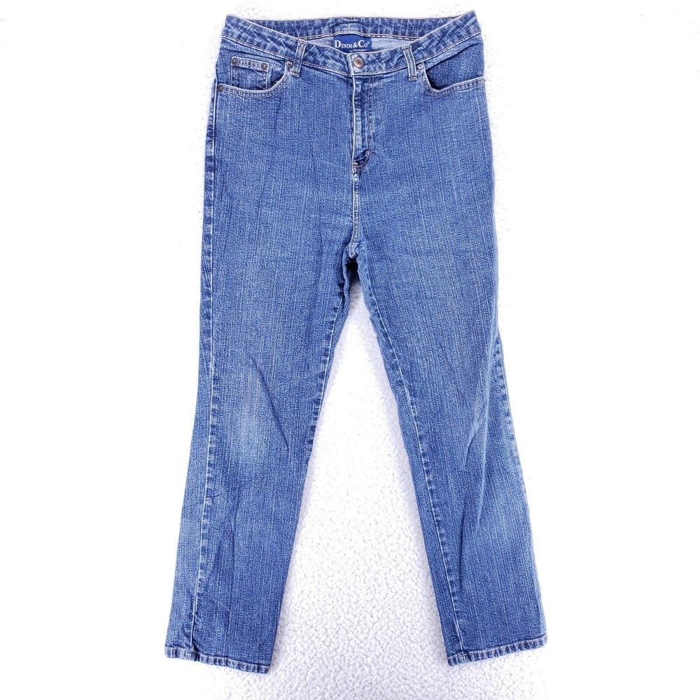Denim Co Jeans Denim Cotton Women SZ 12 Blue Straight Stretch VTG Mid Rise 90s